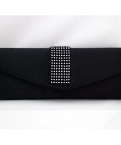Black Satin Crystal Clutch Bag