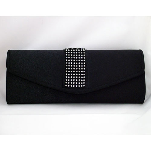 Black Satin Crystal Clutch Bag