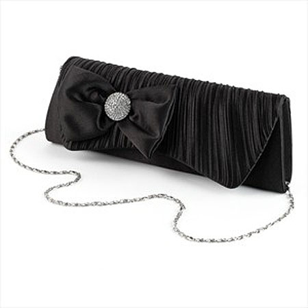 Black Ruched Satin Evening Bag