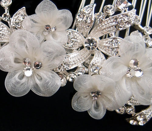 Organza Flower Bridal Comb-Marianne