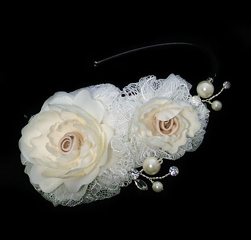 Champagne and Ivory Lace Side Tiara