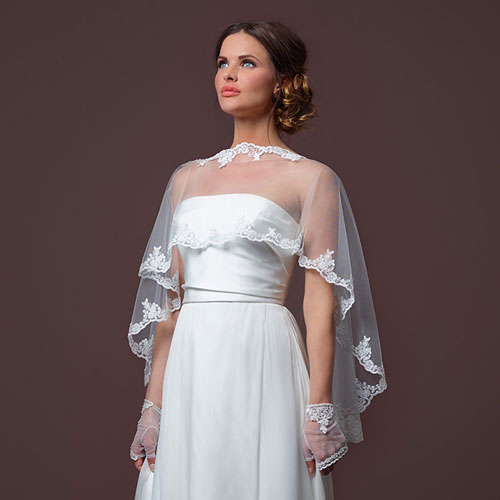 Lace Trimmed Tulle Capelet