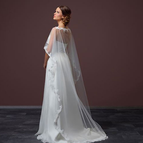 Long Tulle Wedding Cape - Cadence ...