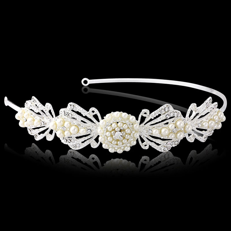 Vintage Deco Flapper 1920s White Pearl Beaded Headband – Bridal Wedding Hairpiece