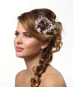 Pink Floral Gold Bridal Hair Comb - BB-312