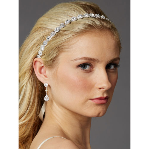 Slim Crystal Bridal Ribbon Headband - Portia