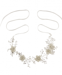 Floral Bridal Hair Vine with Satin Ribbon Ties - Alana
