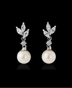 Cubic Zirconia & Pearl Bridal Earrings