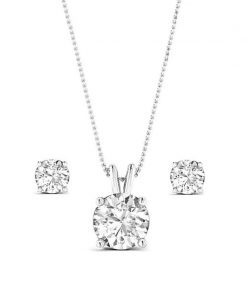 Cubic Zirconia Solitaire Necklace & Earrings Set