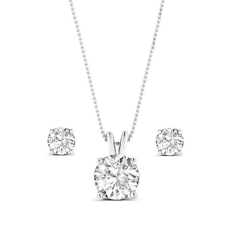 Cubic Zirconia Solitaire Necklace & Earrings Set