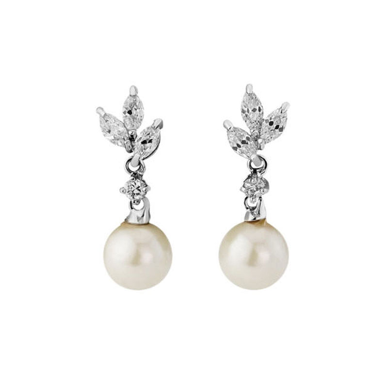 Cubic Zirconia & Pearl Bridal Earrings