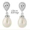 Clip On Pearl & Crystal Drop Bridal Earrings
