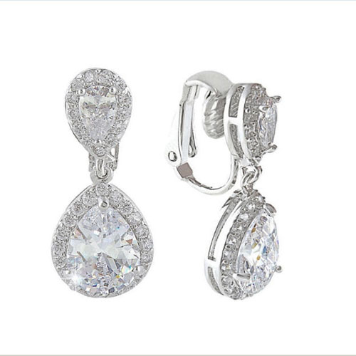 Cubic Zirconia Clip-On Wedding Earrings - Starlet